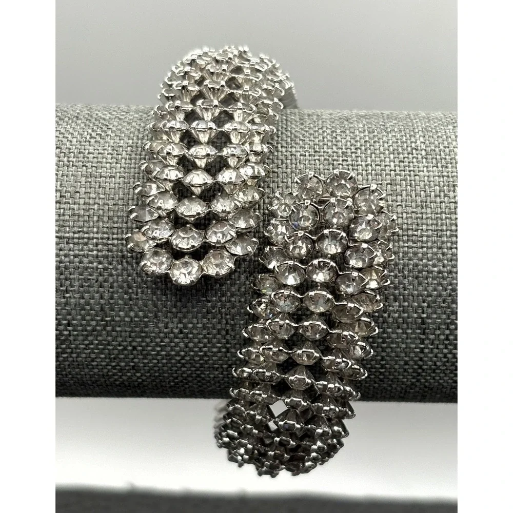Clear Rhinestone Encrusted Bangle Bracelet Prong Set Clamper Style 6